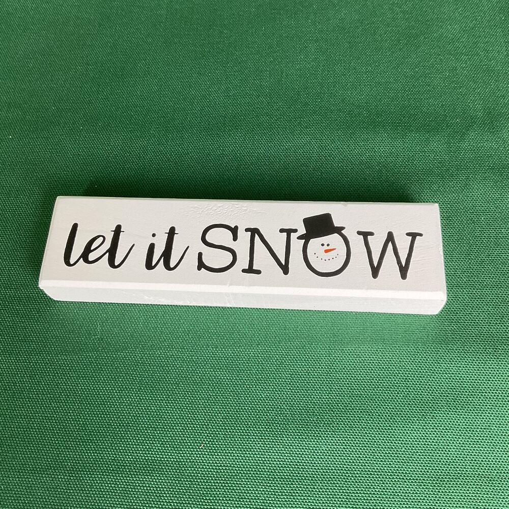Rustic White "Let It Snow" Holiday Wood Sign - Christmas Tabletop Accent
